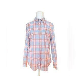 LL Bean Women’s Light Blue Red Plaid Lightweight Top Button Down Size Small